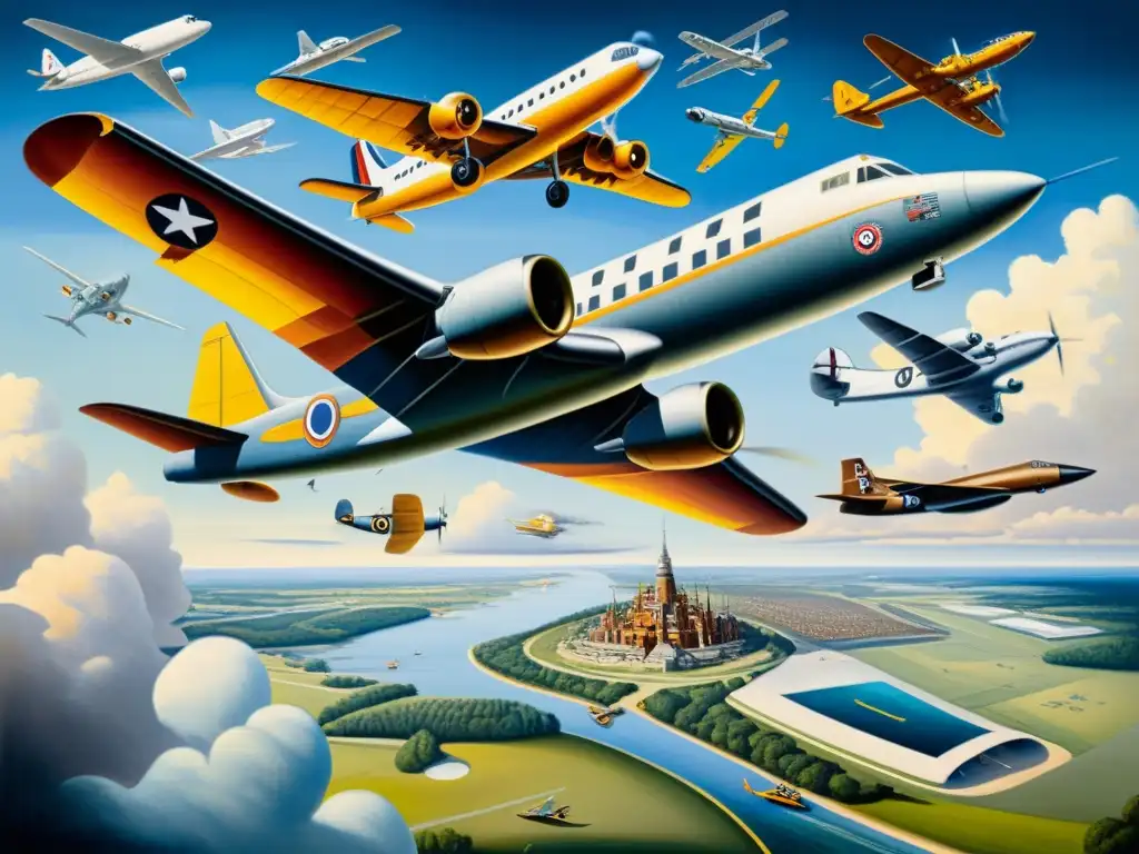 Una representación aeronáutica en el arte, desde Da Vinci hasta los modernos aviones y transbordadores espaciales, en una pintura detallada y colorida