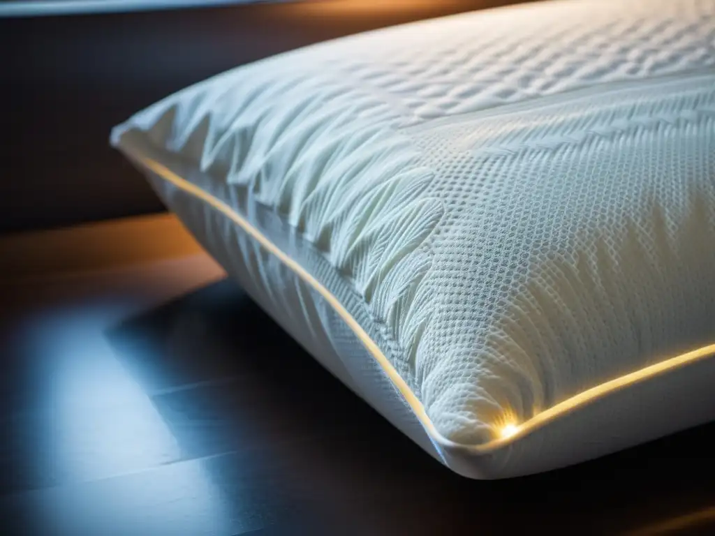 Una almohada de espuma viscoelástica de alta tecnología, detallada y lujosa, con diseño ergonómico y materiales avanzados