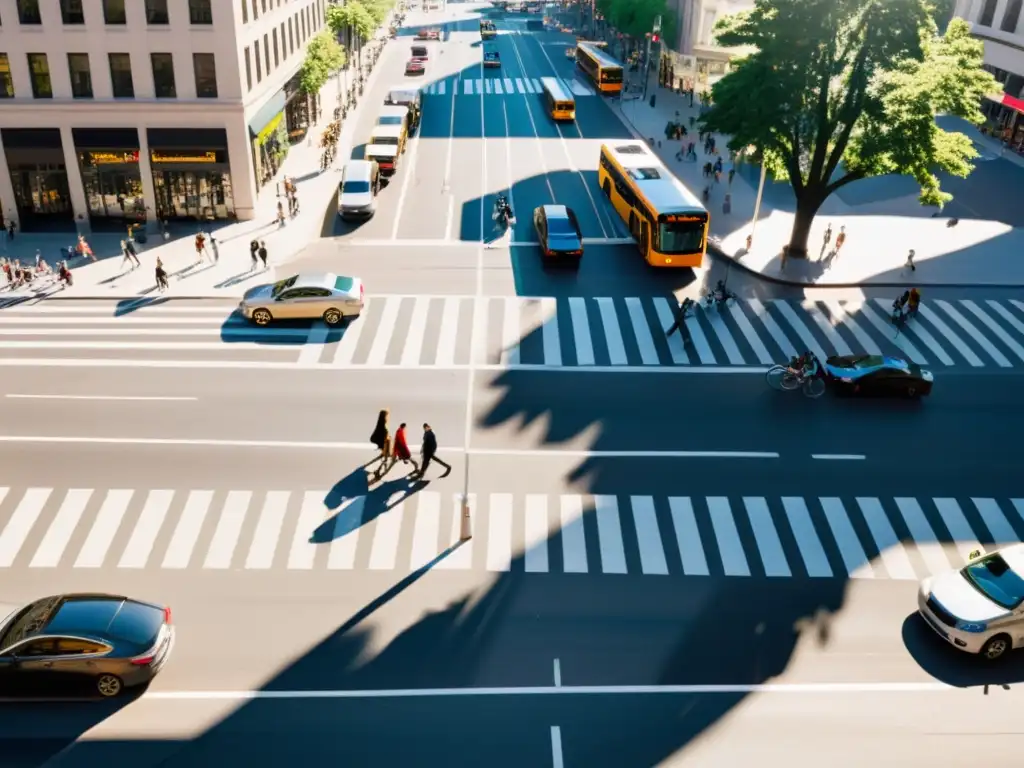 Desde las alturas, una bulliciosa intersección urbana muestra la complejidad y energía de la movilidad masiva