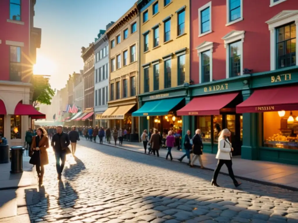 Una animada calle de la ciudad, llena de vida y color, invita a recorrer a pie ciudades para recorrer a pie