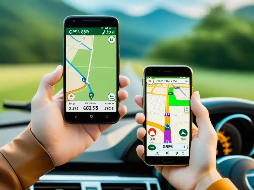 Comparación entre un antiguo GPS y una moderna app de navegación, mostrando la evolución de la historia de los medios de transporte