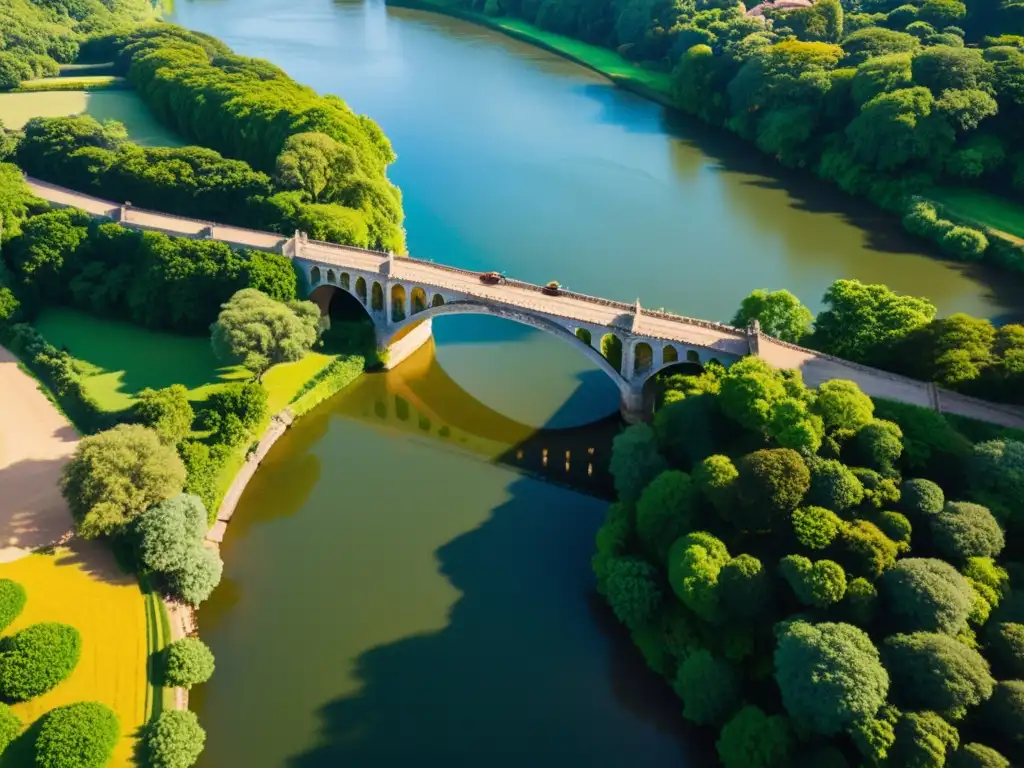 Un antiguo puente de piedra conectando comunidades a lo largo de la historia, destacando la importancia de los puentes en el transporte terrestre