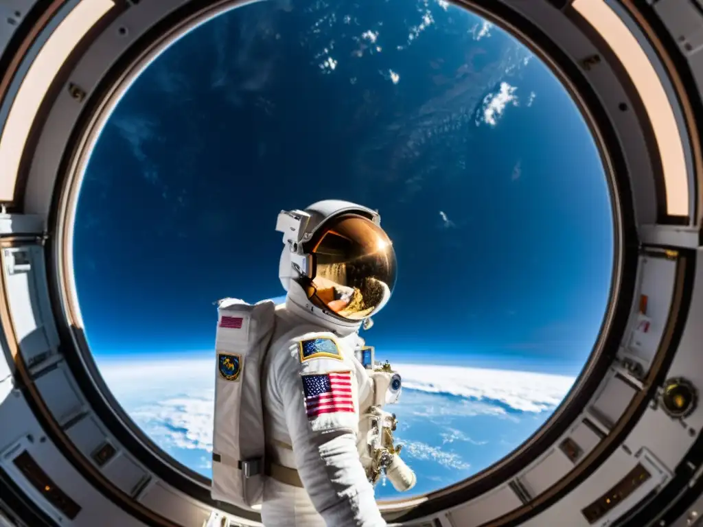 Un astronauta contempla la Tierra desde la Estación Espacial Internacional, transmitiendo asombro y perspectiva de la vida en el espacio