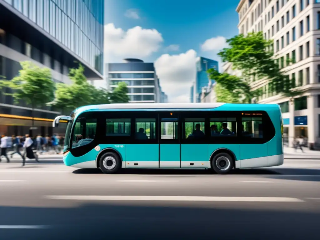 Un autobús eléctrico híbrido silenciosamente se desliza por la ciudad, destacando su diseño futurista