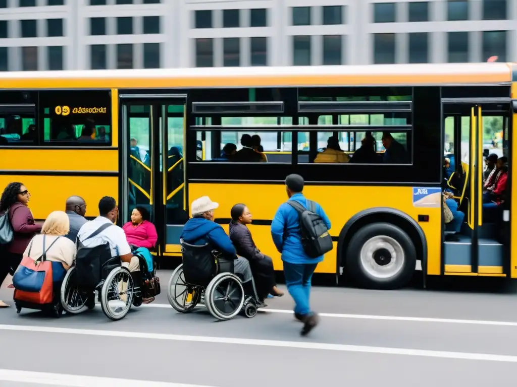 Un autobús urbano con diversidad de pasajeros, incluyendo personas con discapacidad