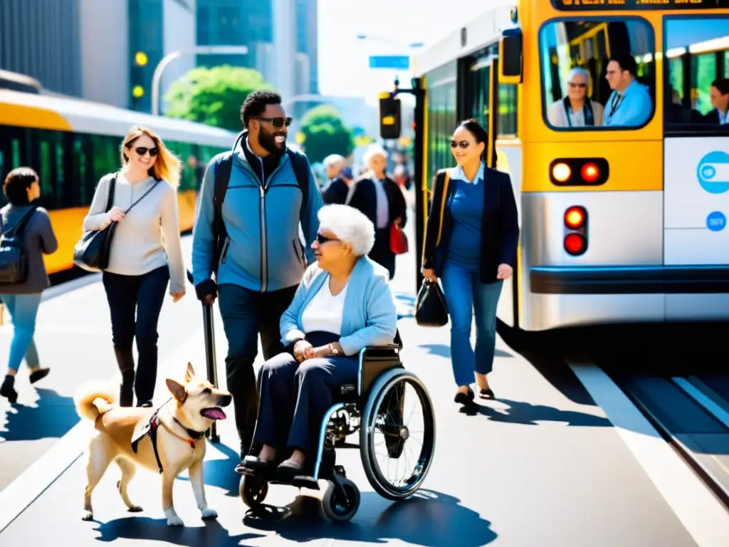 Avances en seguridad transporte urbano: Una calle urbana bulliciosa llena de diversidad, mostrando la inclusión en la movilidad urbana