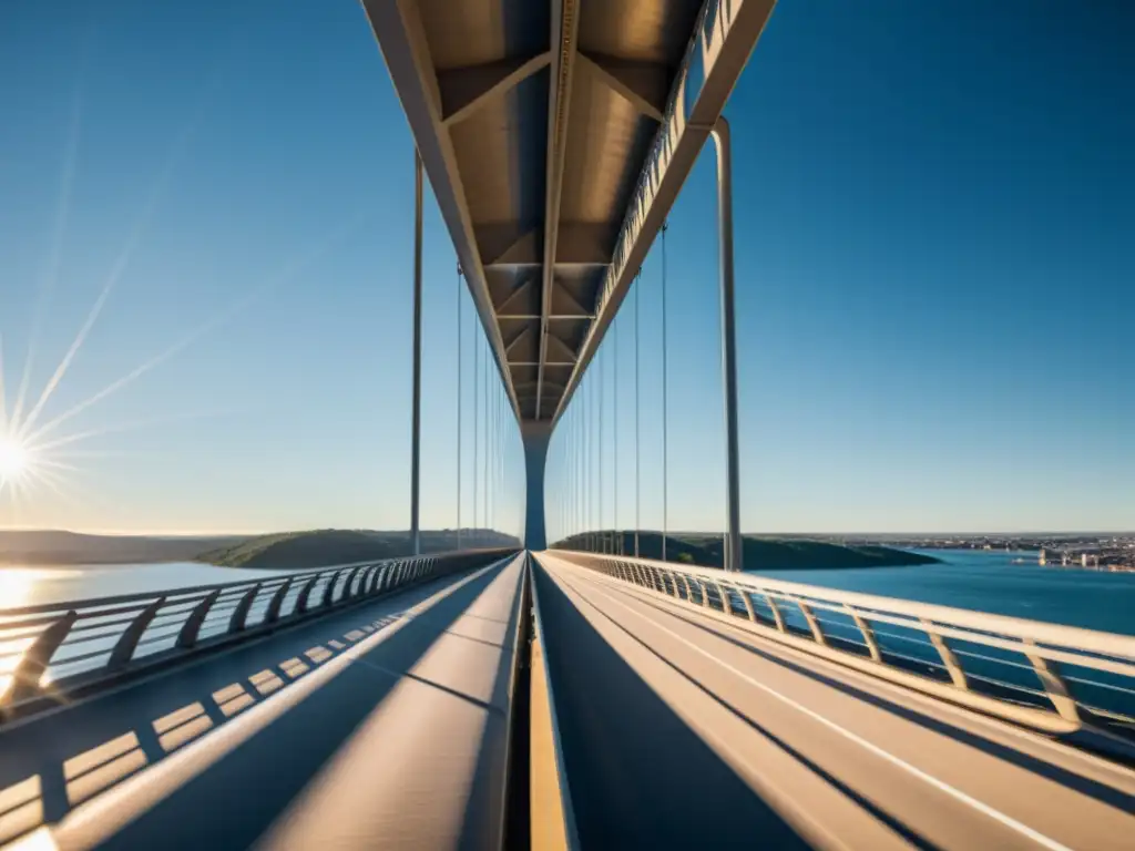 Avanzada ingeniería y diseño sostenible en modernos puentes, reflejados en impresionante imagen de red de cables y vigas metálicas