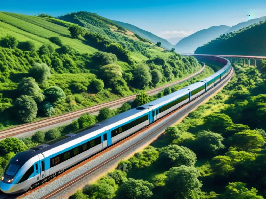 Avanzada tecnología de trenes eco-amigables en un paisaje armonioso