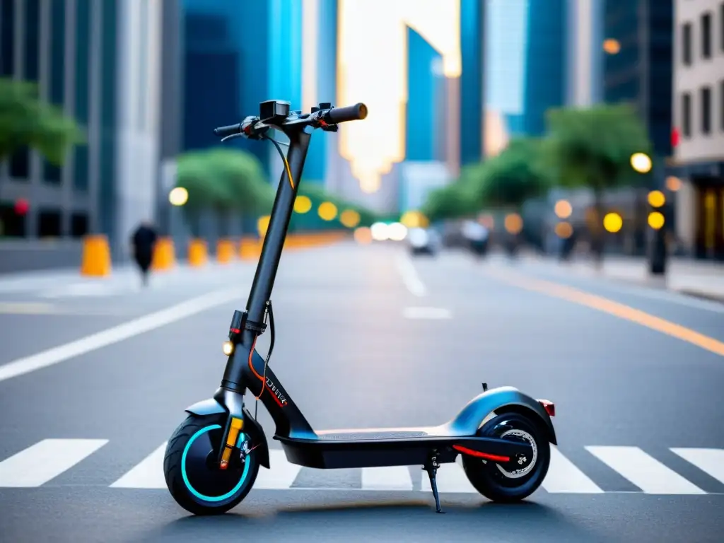 Avanzado scooter eléctrico en la ciudad, muestra innovador desarrollo de medios de transporte