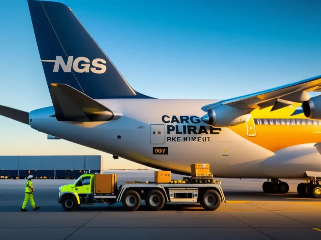 Cargando materiales peligrosos: Detalles aéreos Un avión de carga es cargado con material peligroso en un aeropuerto