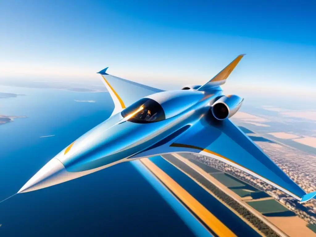 Un avión futurista de diseño de cuerpo alado integrado surca el cielo azul, mostrando innovaciones tecnológicas industria aeronáutica