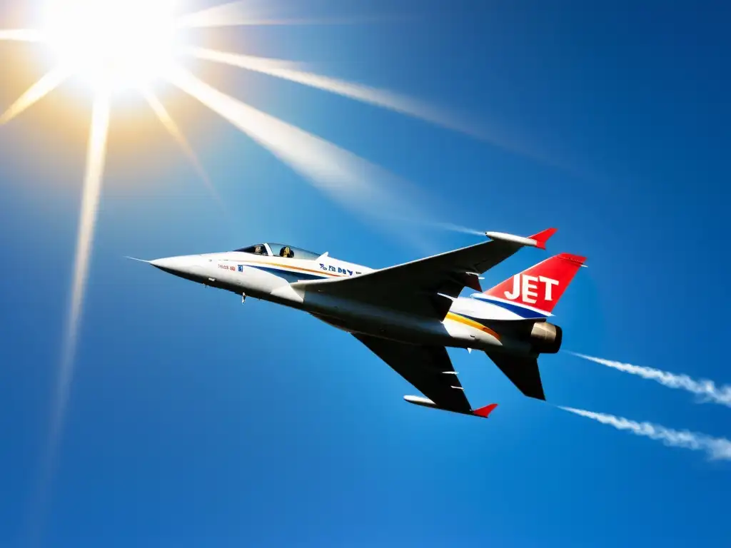 Avión moderno surcando cielo azul: símbolo de innovación aérea Avión moderno surca cielo azul, reflejando sol en su superficie metálica, mostrando impacto innovaciones tecnológicas aviación