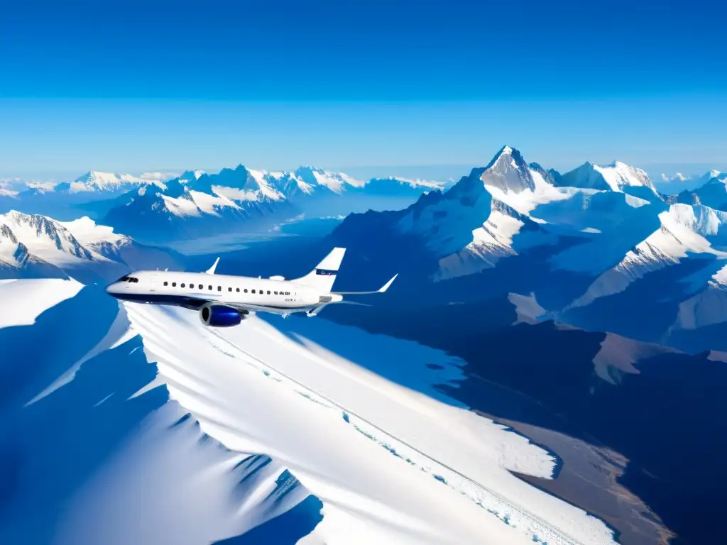 Un avión moderno surca el helado paisaje ártico, desafiando el horizonte