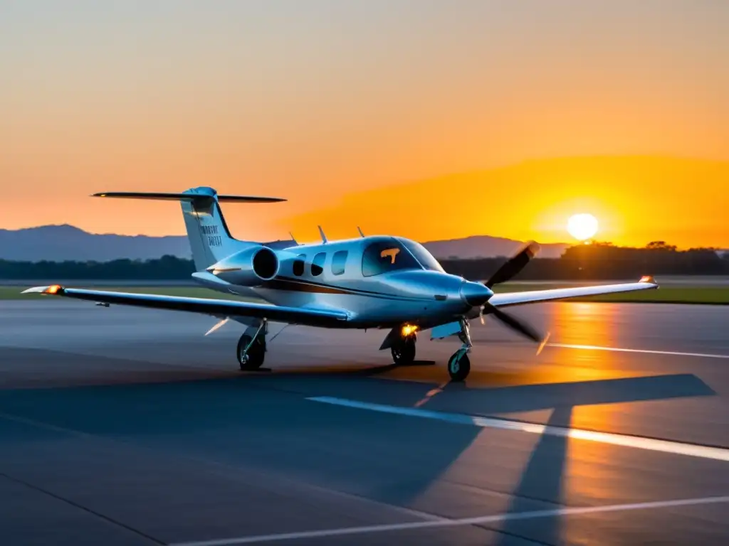 Un avión privado eléctrico innovador en pista, con ingenieros realizando pruebas