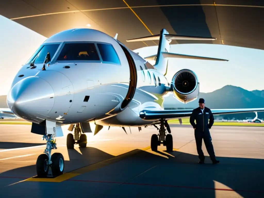 Un avión privado moderno y elegante en mantenimiento en el aeropuerto