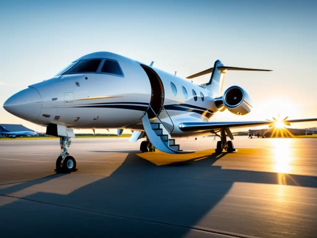 Un avión privado moderno y elegante en la pista, listo para despegar