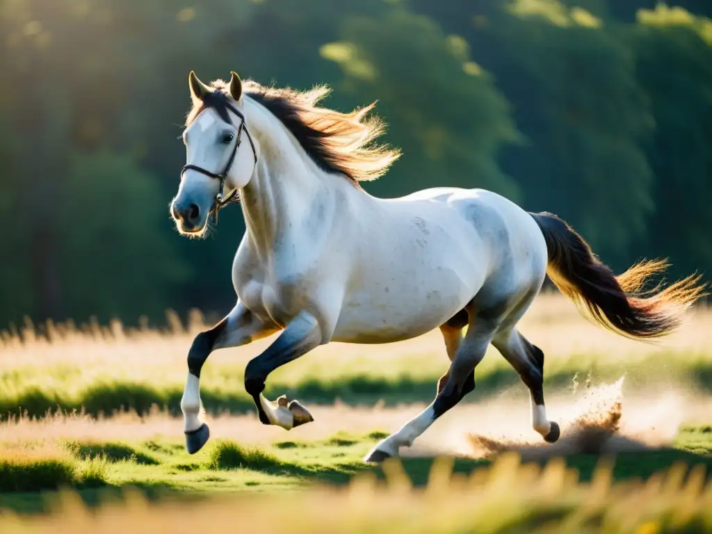 Un caballo majestuoso galopa libre en un campo soleado, representación del caballo en cine