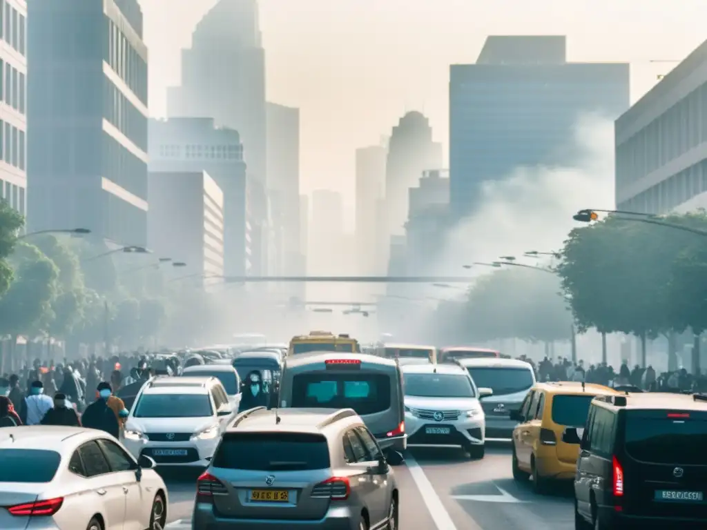 Una calle bulliciosa, llena de vehículos que emiten humos