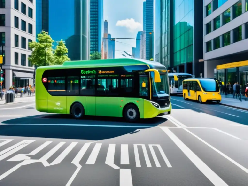 Una calle urbana bulliciosa llena de vehículos eléctricos en un sistema de transporte inteligente y sostenible