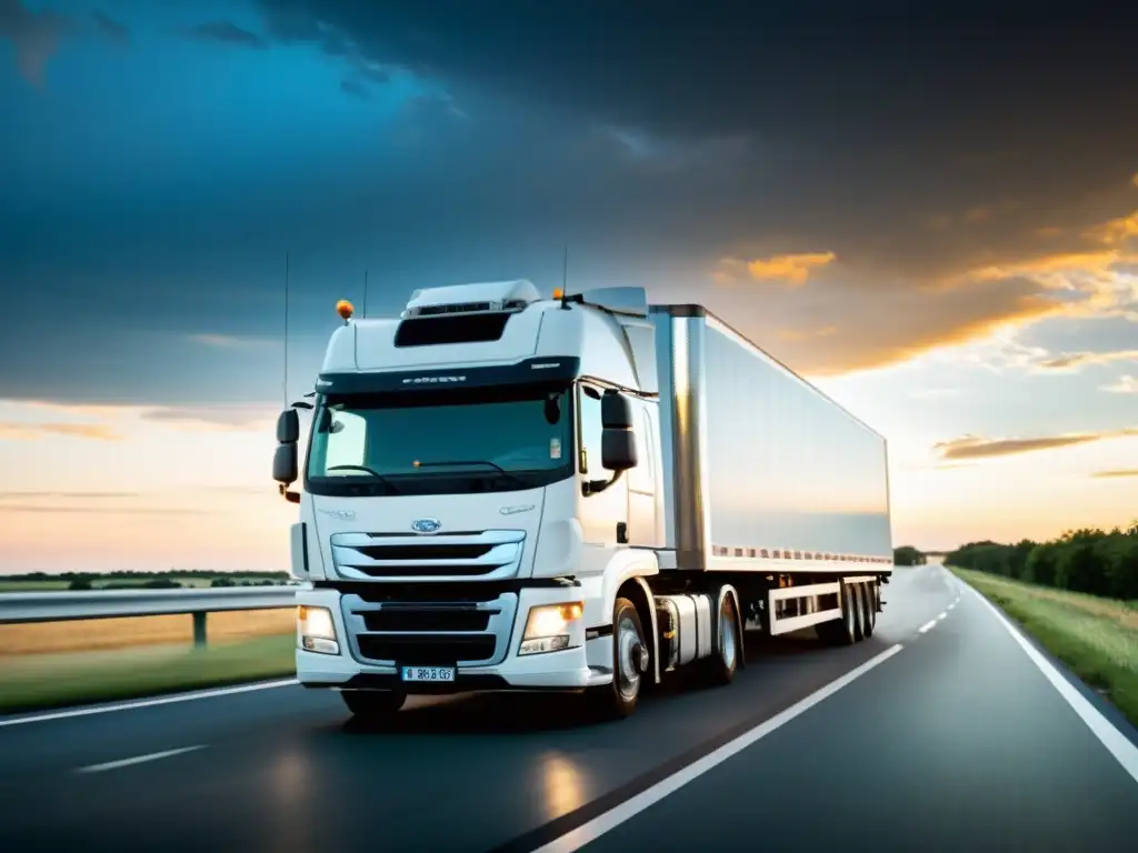 Transporte refrigerado: tecnología y seguridad en carretera Camión refrigerado en autopista, muestra sistemas de control de temperatura y monitoreo