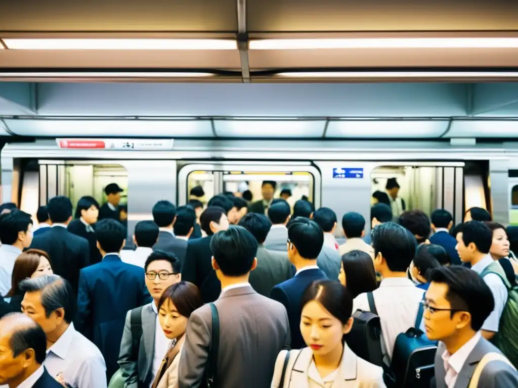 Caótica eficiencia en el metro de Tokio durante la hora punta, con viajeros y personal de la estación