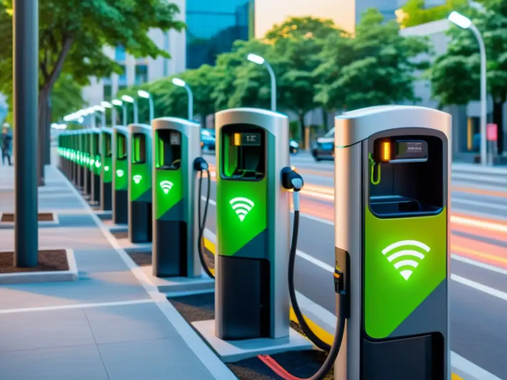 Estación de carga de coches eléctricos en ciudad con infraestructura moderna y sostenible