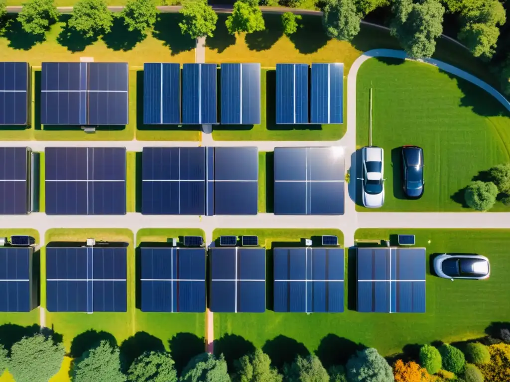 Estación de carga solar para autos eléctricos sostenibles en paisaje verde