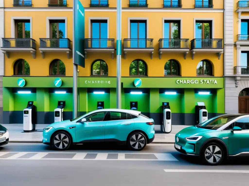 Estación de carga de vehículos eléctricos en Madrid con una exitosa infraestructura, fusionando lo moderno y lo histórico