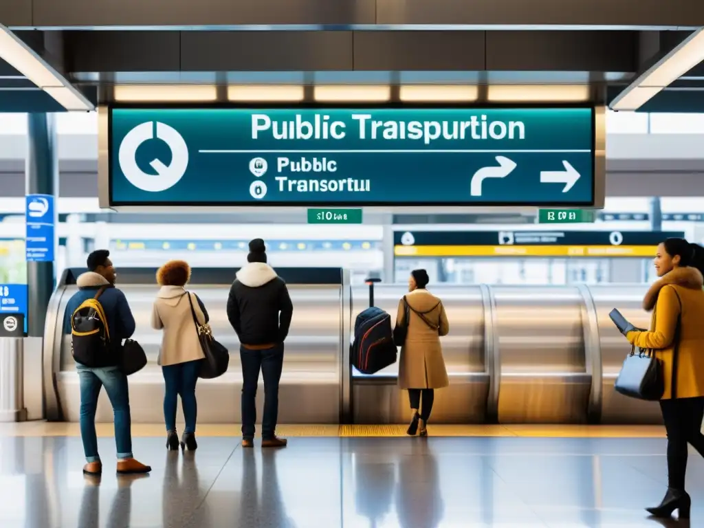 Carteles de mejoras comunicación transporte público en estación moderna, inclusiva y eficiente