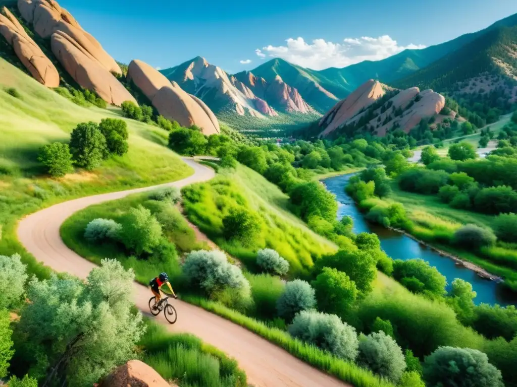 Un ciclista recorre un pintoresco sendero en las montañas de Boulder, Colorado