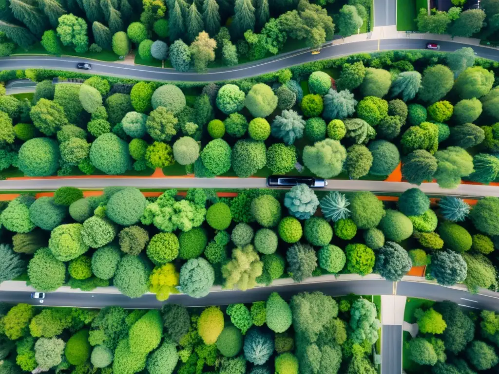 Una ciudad bulliciosa con infraestructura verde integrada en su sistema de transporte