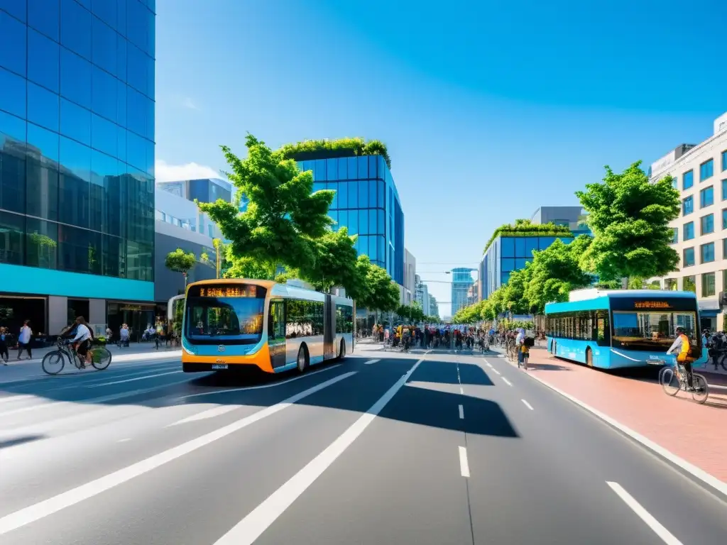 Una ciudad vibrante y sostenible donde la planificación urbana y el transporte sostenible se integran armoniosamente