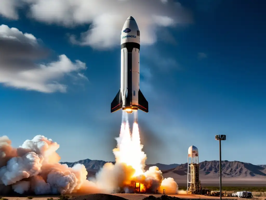 El cohete Blue Origin New Shepard se eleva al espacio, mostrando su potencia y tecnología