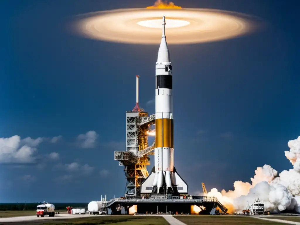 El cohete Saturno V, símbolo de evolución en el transporte espacial, listo para el despegue