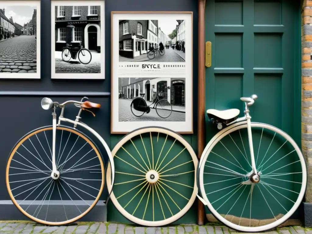 Collage en blanco y negro que muestra la evolución de la bicicleta a lo largo del tiempo