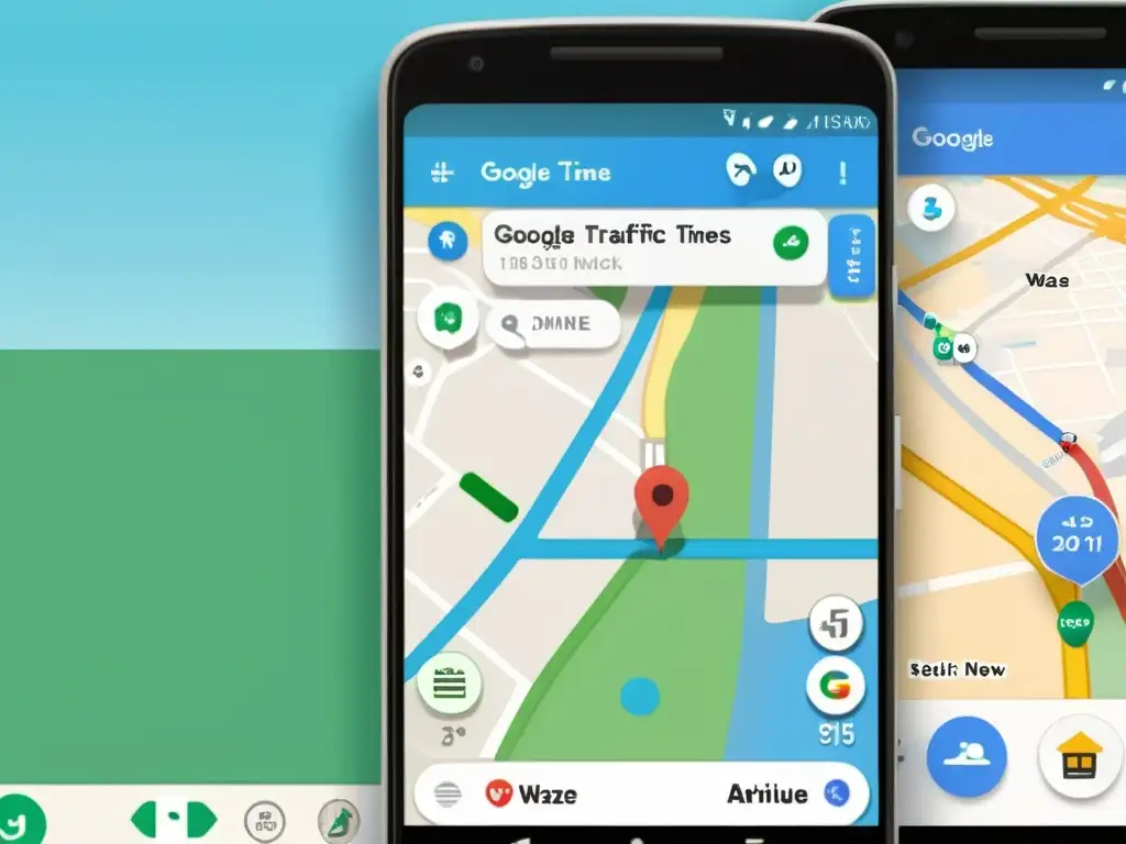 Una comparativa detallada entre Waze y Google Maps, mostrando información de tráfico en tiempo real, rutas alternativas y tiempos de llegada estimados