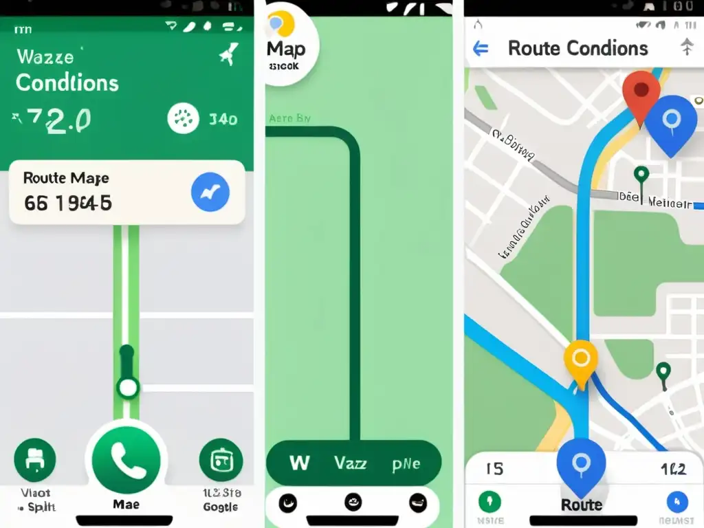 Comparativa Waze Google Maps viajero: Detalle de rutas, tráfico y tiempo de llegada lado a lado, mostrando las funciones de ambas apps de navegación