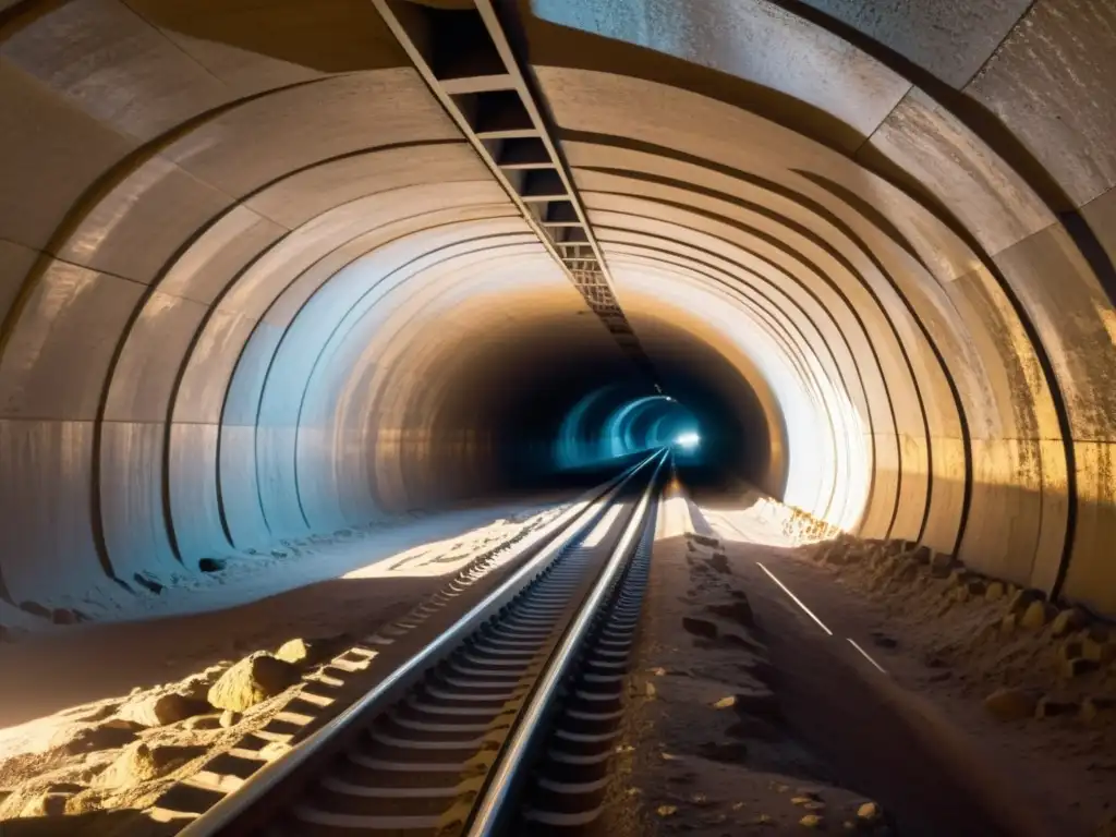 Compleja red de túneles subterráneos iluminados por una luz etérea, evocando la evolución de los túneles subterráneos