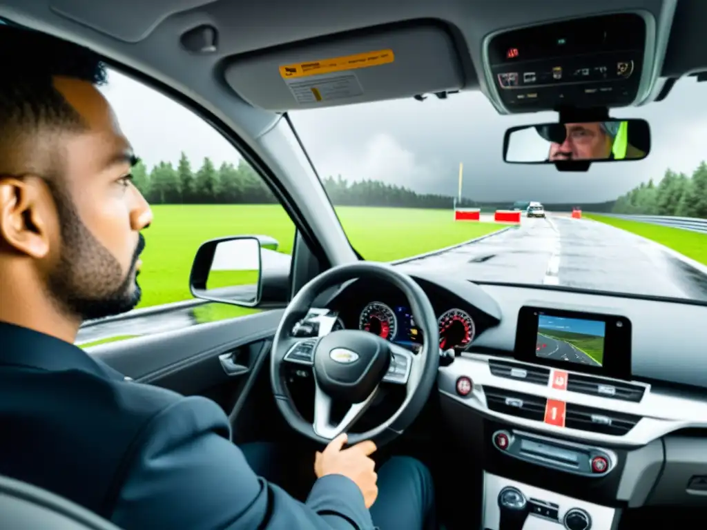 Conductor de transporte en simulación de entrenamiento virtual, enfrentando desafíos en carretera