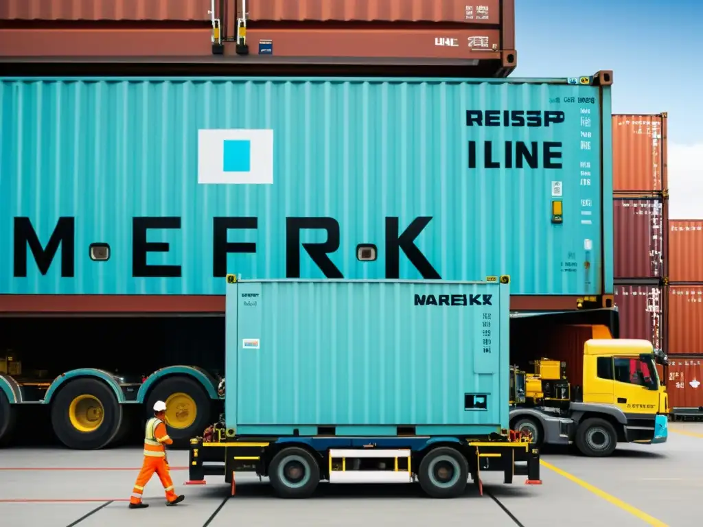 Maersk: Carga Refrigerada en Puerto Un contenedor refrigerado de Maersk Line se carga en un barco, mostrando la precisión en la logística de productos sensibles a la temperatura
