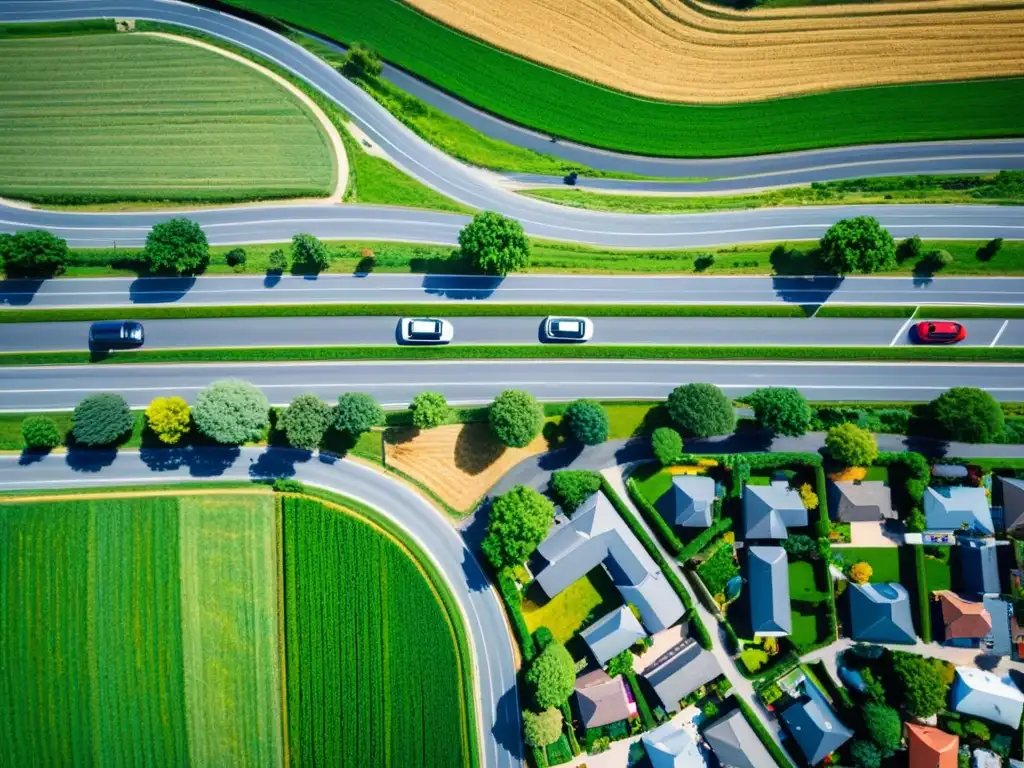 Contraste de movilidad: vehículos ride sharing en ciudad bulliciosa y en paisaje rural tranquilo, adaptando movilidad ride sharing rural