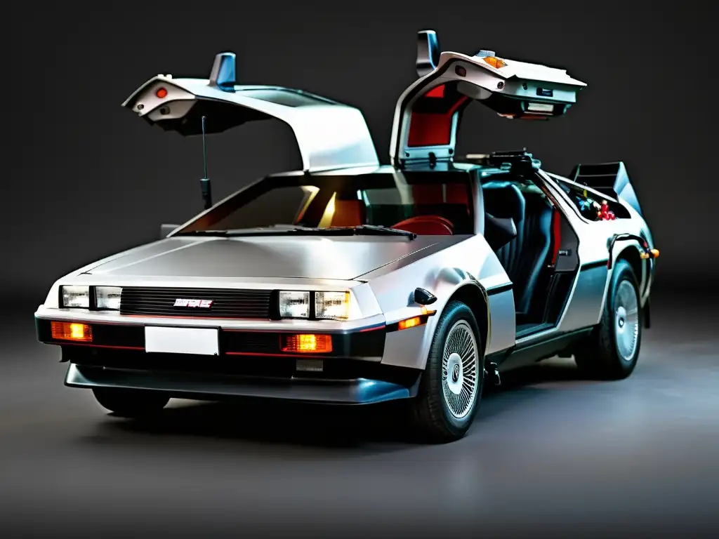 Un DeLorean DMC-12 icónico de 'Volver al Futuro' en un ángulo dinámico