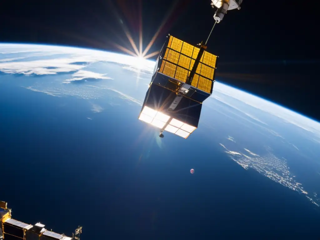 Despliegue de CubeSat desde la Estación Espacial Internacional, detallando sus paneles solares, antenas y la curvatura terrestre