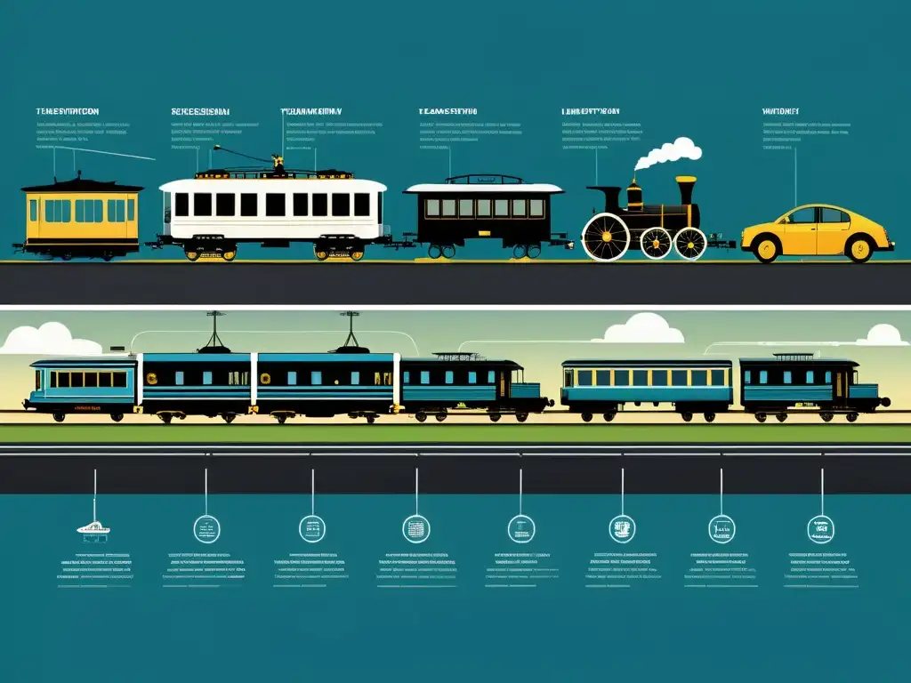 Timeline detallada de la historia evolución transporte terrestre desde carros de caballos antiguos hasta trenes modernos y vehículos eléctricos