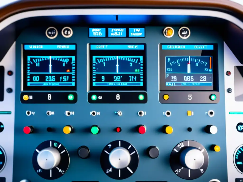 Detallada imagen de panel de control de cabina, destacando la transición de controles de vuelo análogos a digitales