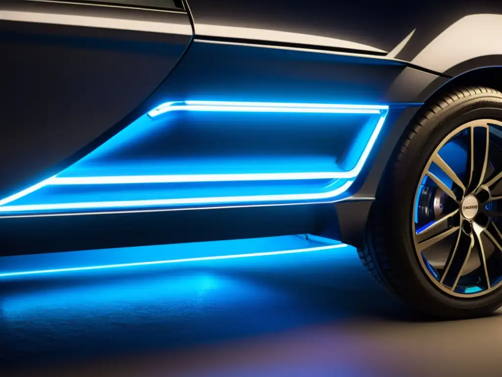 Detallada iluminación personalizada para vehículos LED resalta la elegancia y modernidad de un auto con su brillante luz azul