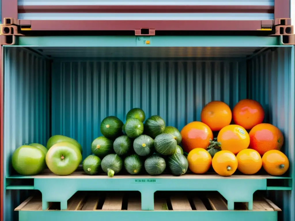 Detalle de contenedor refrigerado con atmósfera controlada, resaltando la importancia del transporte frío para preservar la frescura de los productos