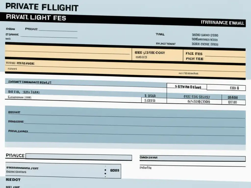 Detalle del desglose de gastos de un vuelo privado, mostrando profesionalismo y atención al detalle