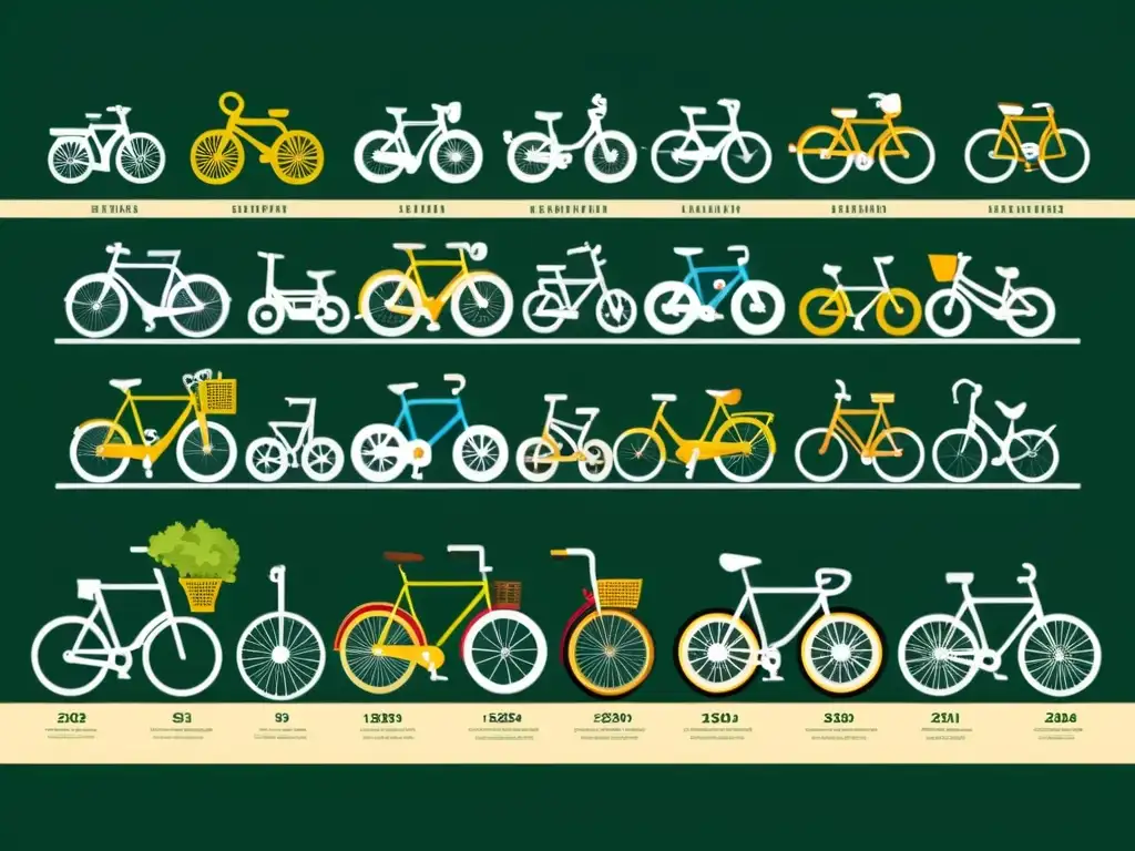 Detalle histórico de la evolución de las bicicletas a lo largo de la historia en una línea de tiempo detallada en 8k