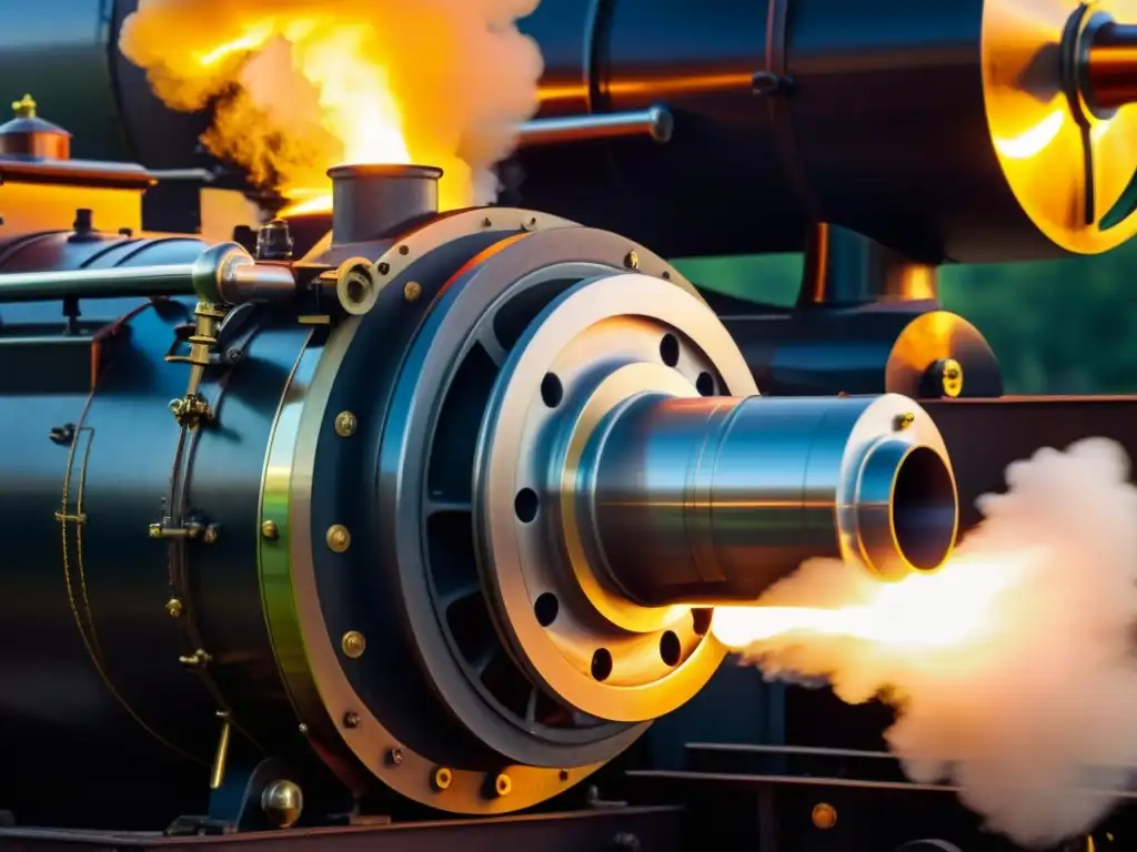 Detalle impresionante de una locomotora a vapor vintage, con mecánico ajustando piezas